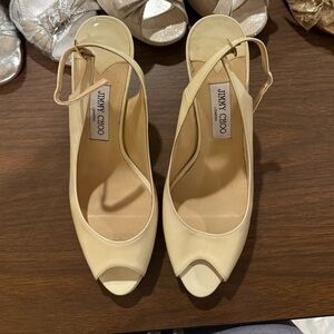 Jimmy Choo Cream Peep-Toe Slingback Heels